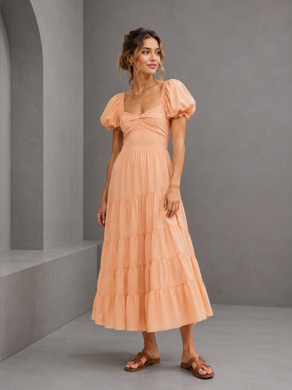 Free people Sundrenched Short-Sleeve Tiered Dress L Women's Casual B2651